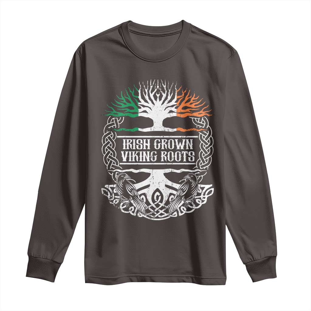 Irish Viking Long Sleeve Shirt Irish Grown With Viking Roots TS09 Dark Chocolate Print Your Wear