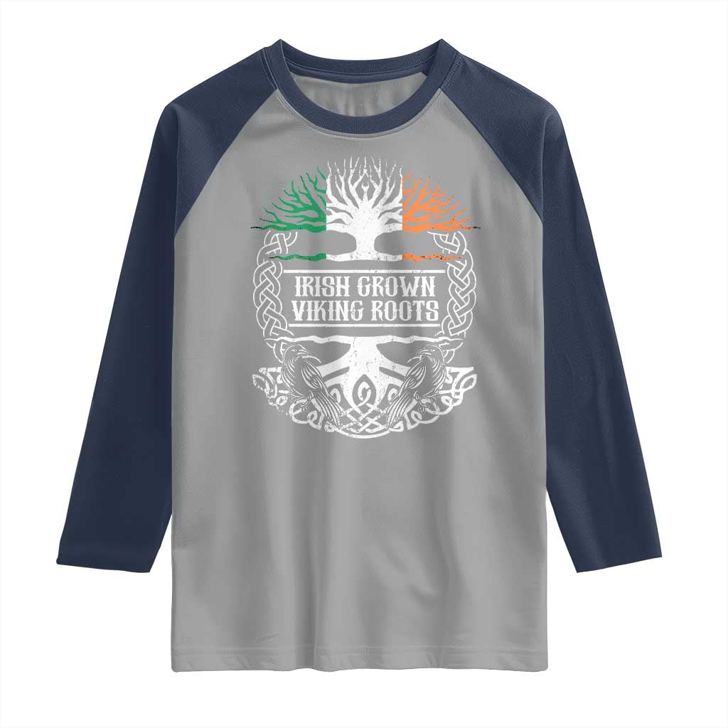 Irish Viking Raglan Shirt Irish Grown With Viking Roots TS09 Sport Gray Navy Print Your Wear