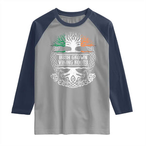 Irish Viking Raglan Shirt Irish Grown With Viking Roots TS09 Sport Gray Navy Print Your Wear