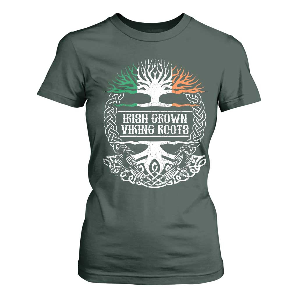Irish Viking T Shirt For Women Irish Grown With Viking Roots TS09 Dark Forest Green Print Your Wear