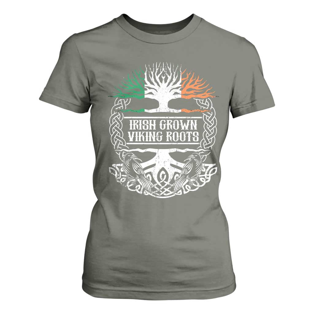 Irish Viking T Shirt For Women Irish Grown With Viking Roots TS09 Military Green Print Your Wear