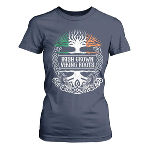 Irish Viking T Shirt For Women Irish Grown With Viking Roots TS09 Navy Print Your Wear