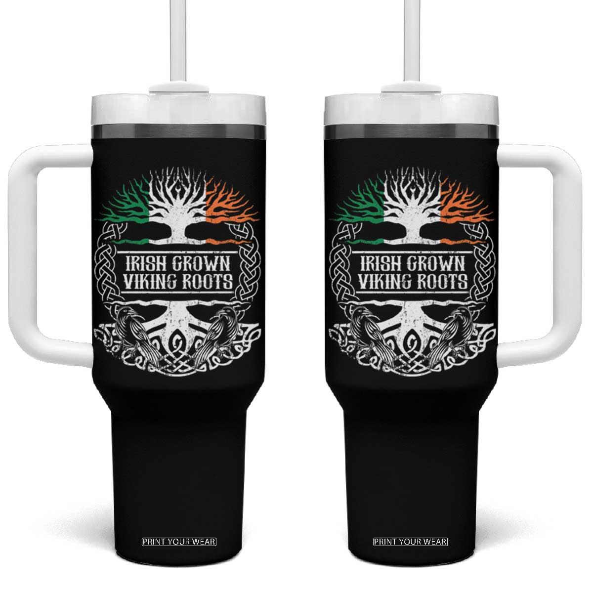 Irish Viking Tumbler With Handle Irish Grown With Viking Roots TS09 One Size: 40 oz Black Print Your Wear