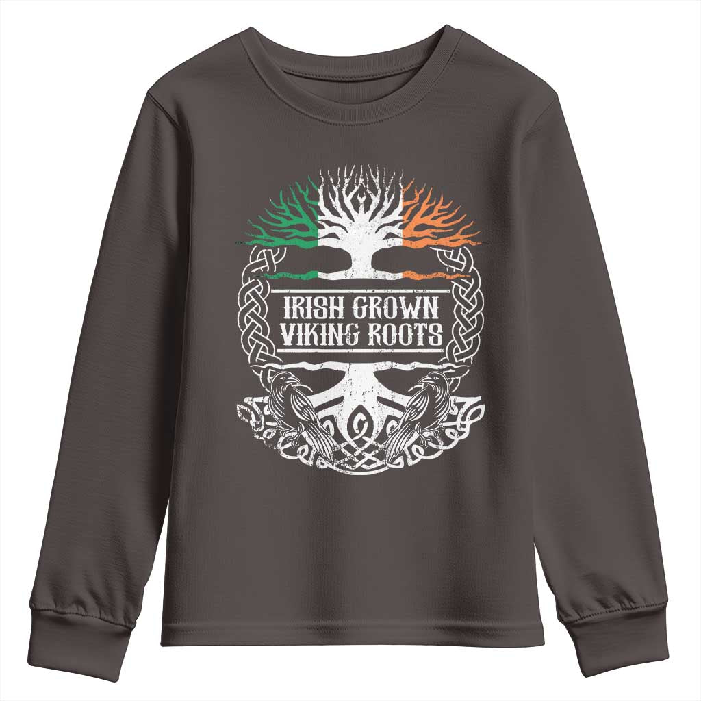 Irish Viking Youth Sweatshirt Irish Grown With Viking Roots TS09 Dark Chocolate Print Your Wear