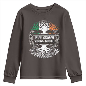 Irish Viking Youth Sweatshirt Irish Grown With Viking Roots TS09 Dark Chocolate Print Your Wear