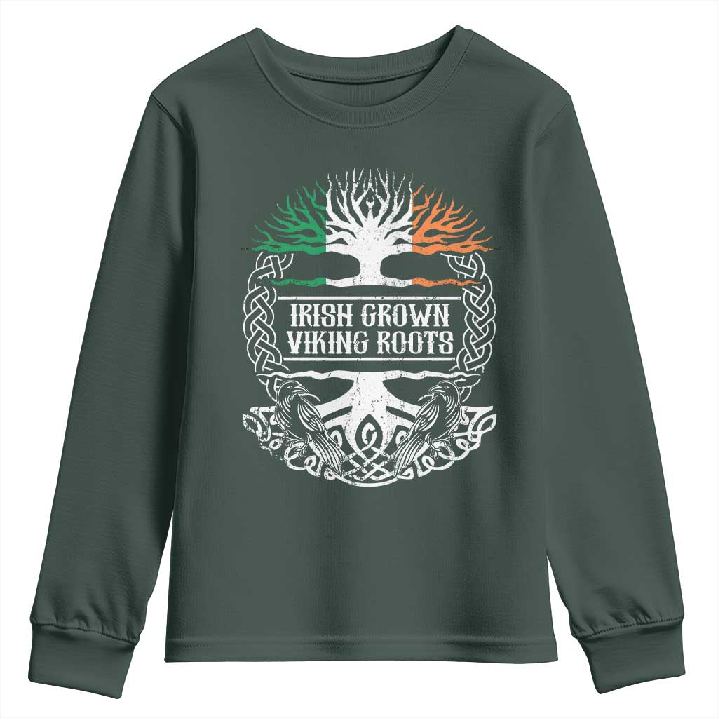 Irish Viking Youth Sweatshirt Irish Grown With Viking Roots TS09 Dark Forest Green Print Your Wear