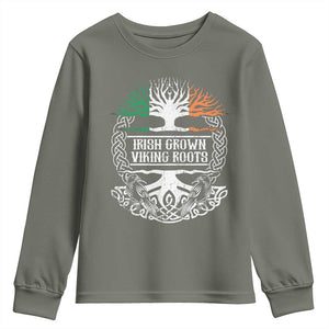 Irish Viking Youth Sweatshirt Irish Grown With Viking Roots TS09 Military Green Print Your Wear