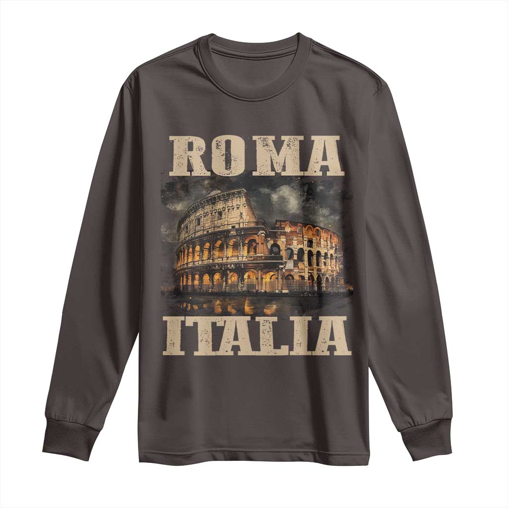 Roma Italia Colosseum Long Sleeve Shirt Vintage Italy Rome TS09 Dark Chocolate Print Your Wear
