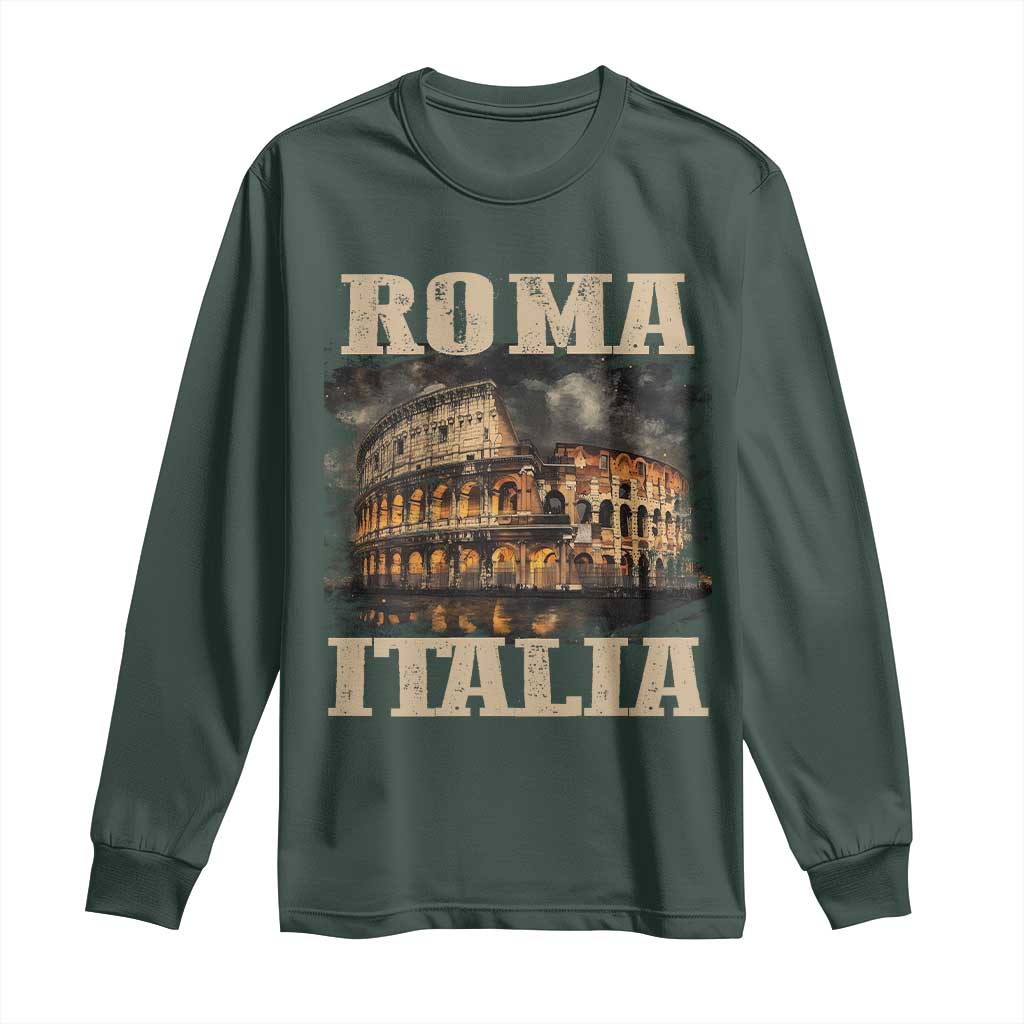 Roma Italia Colosseum Long Sleeve Shirt Vintage Italy Rome TS09 Dark Forest Green Print Your Wear