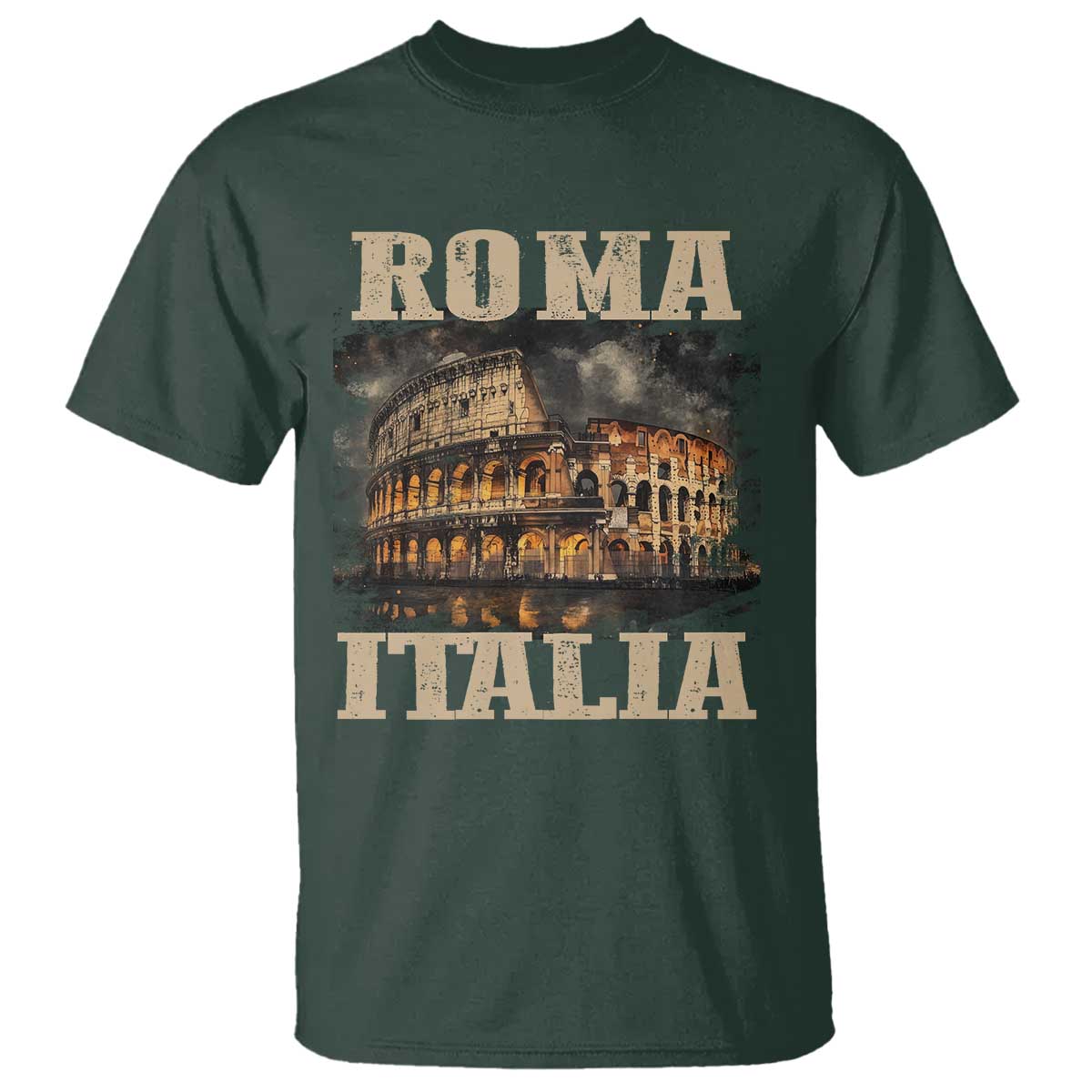 Roma Italia Colosseum T Shirt Vintage Italy Rome TS09 Dark Forest Green Print Your Wear