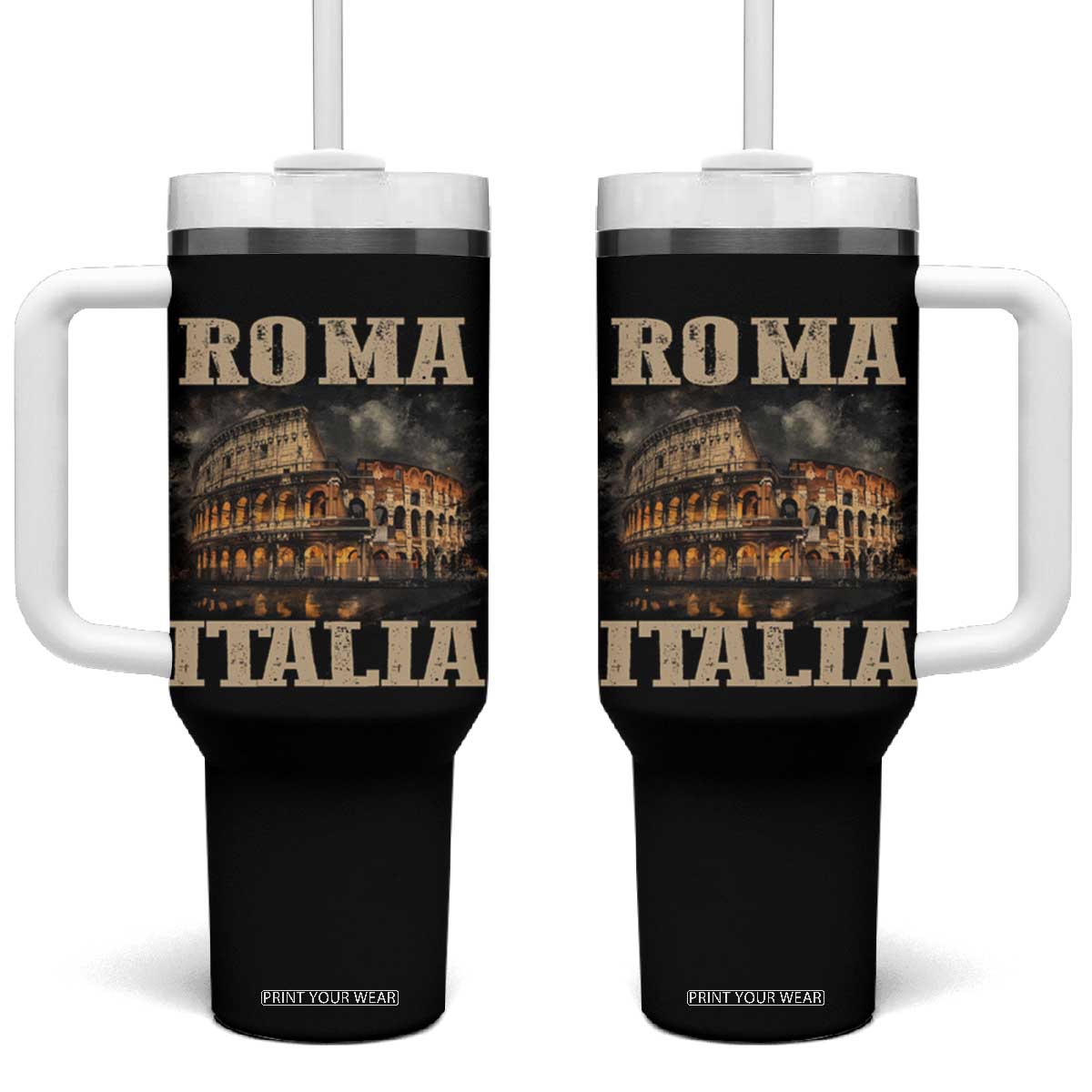 Roma Italia Colosseum Tumbler With Handle Vintage Italy Rome TS09 One Size: 40 oz Black Print Your Wear