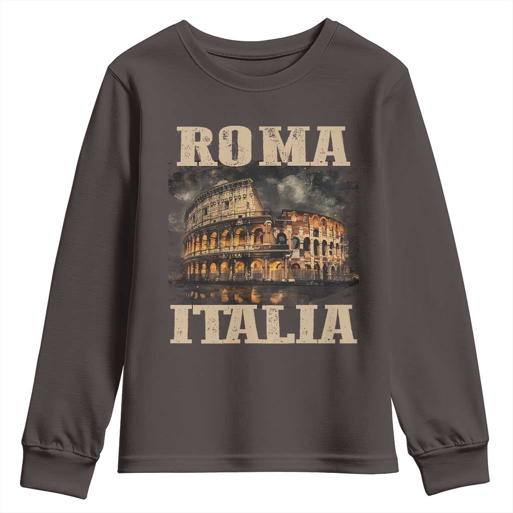 Roma Italia Colosseum Youth Sweatshirt Vintage Italy Rome TS09 Dark Chocolate Print Your Wear