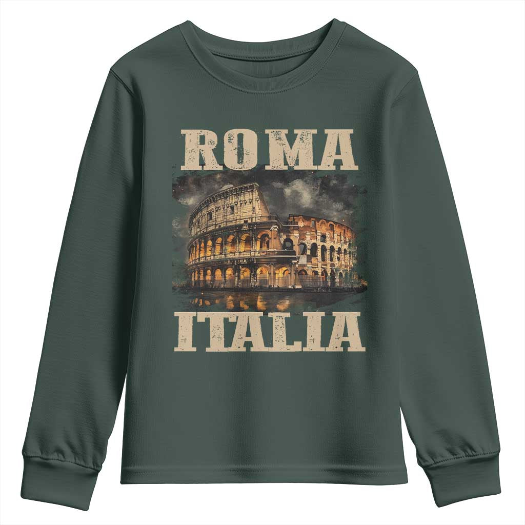Roma Italia Colosseum Youth Sweatshirt Vintage Italy Rome TS09 Dark Forest Green Print Your Wear