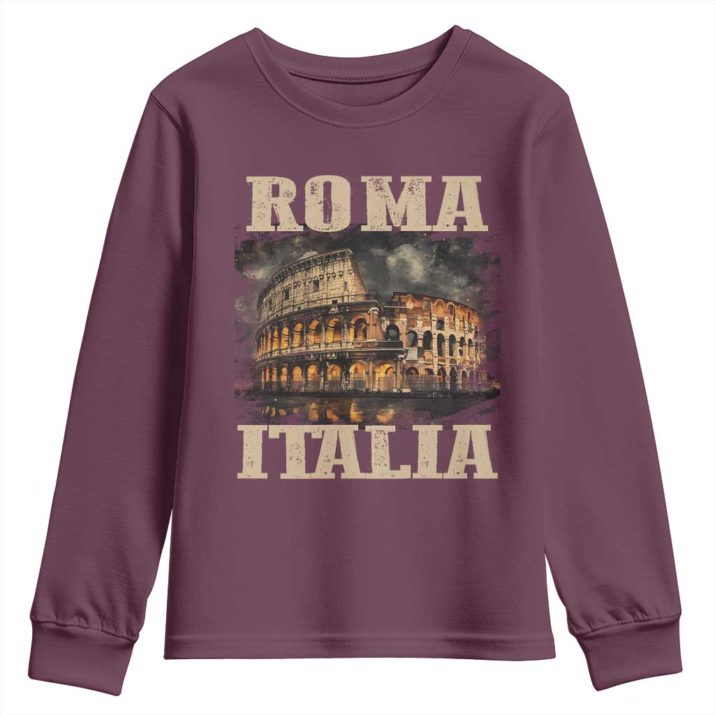 Roma Italia Colosseum Youth Sweatshirt Vintage Italy Rome TS09 Maroon Print Your Wear