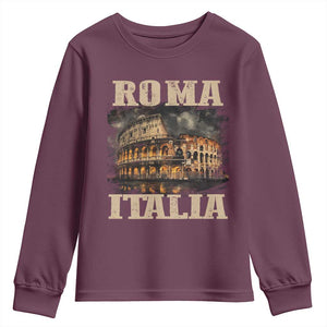 Roma Italia Colosseum Youth Sweatshirt Vintage Italy Rome TS09 Maroon Print Your Wear