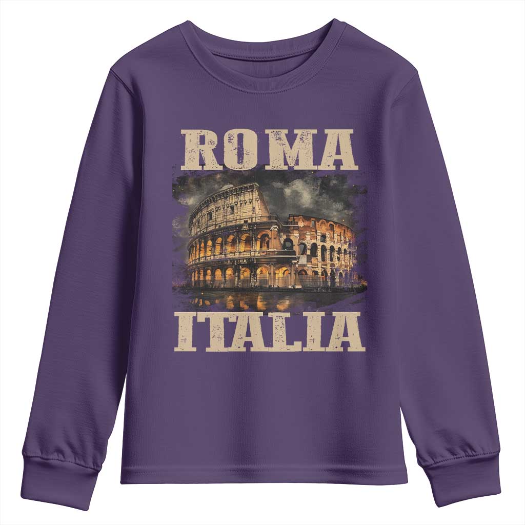Roma Italia Colosseum Youth Sweatshirt Vintage Italy Rome TS09 Purple Print Your Wear