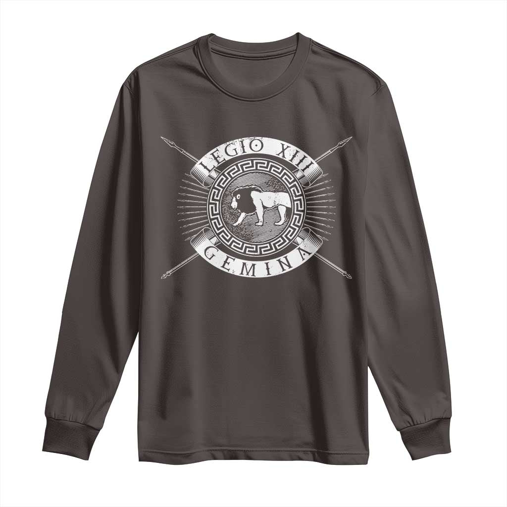 Roman Legion Long Sleeve Shirt Legio XIII Gemina Roma Warrior TS09 Dark Chocolate Print Your Wear
