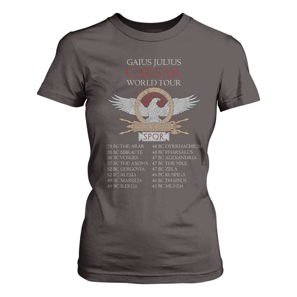 Julius Caesar World Tour T Shirt For Women SPQR Roman History TS09 Dark Chocolate Print Your Wear