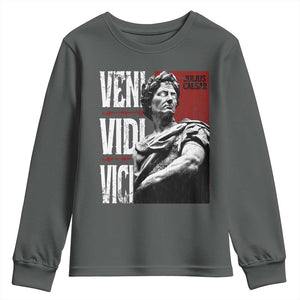 Julius Caesar Youth Sweatshirt Veni Vidi Vici Latin Roman History TS09 Dark Heather Print Your Wear