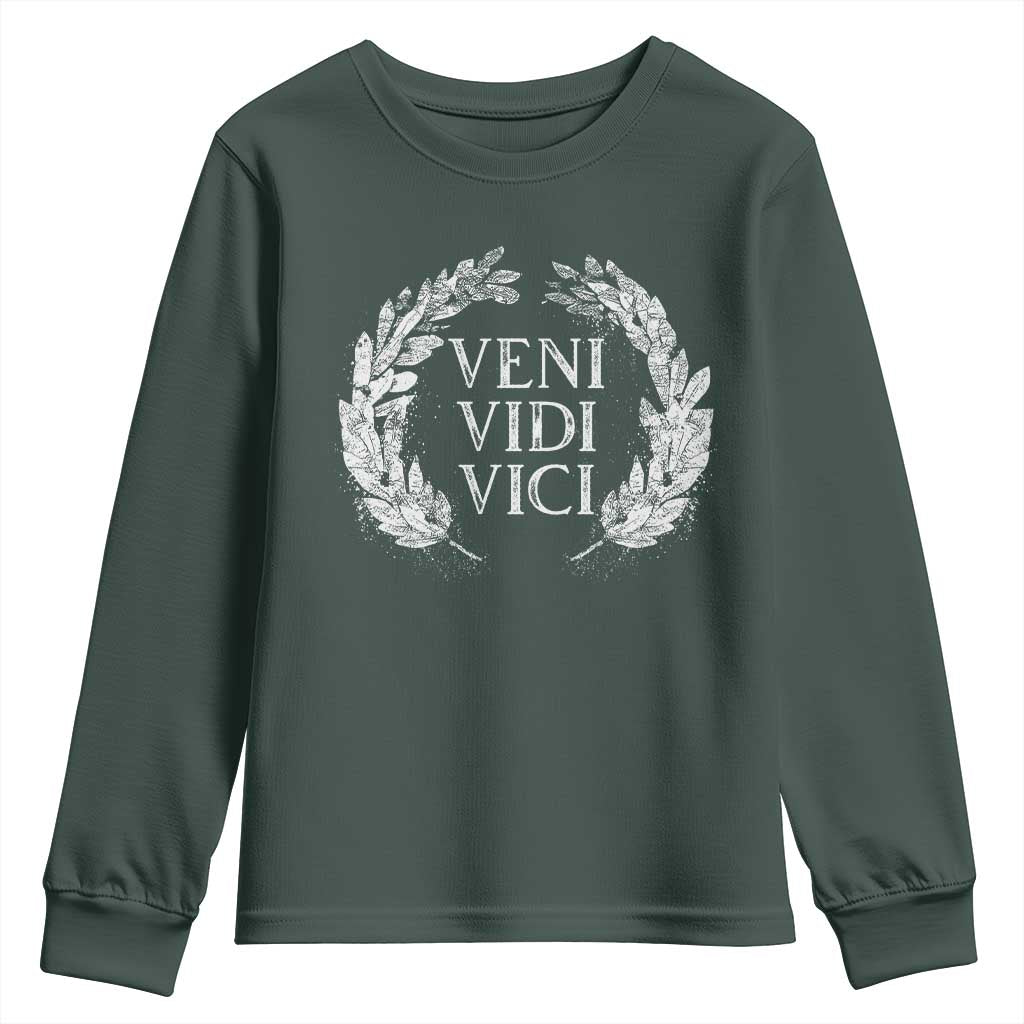 Julius Caesar Veni Vidi Vici Youth Sweatshirt Latin Roman History TS09 Dark Forest Green Print Your Wear
