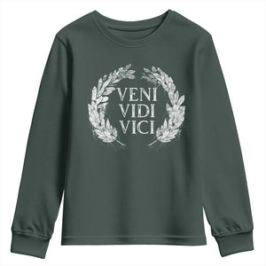 Julius Caesar Veni Vidi Vici Youth Sweatshirt Latin Roman History TS09 Dark Forest Green Print Your Wear