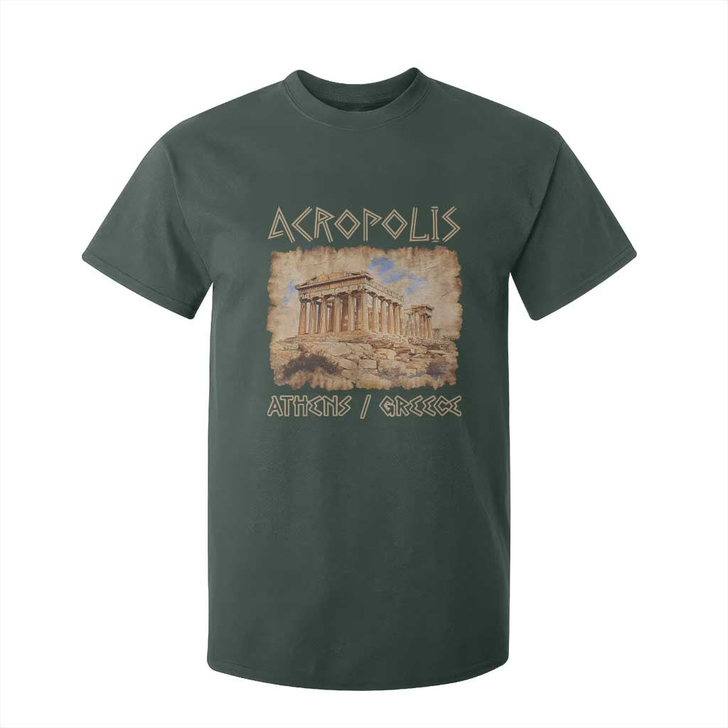 Acropolis Athens Greece Souvenir T Shirt For Kid - Greek Parthenon Youth Heritage Tee TS09 Dark Forest Green Print Your Wear