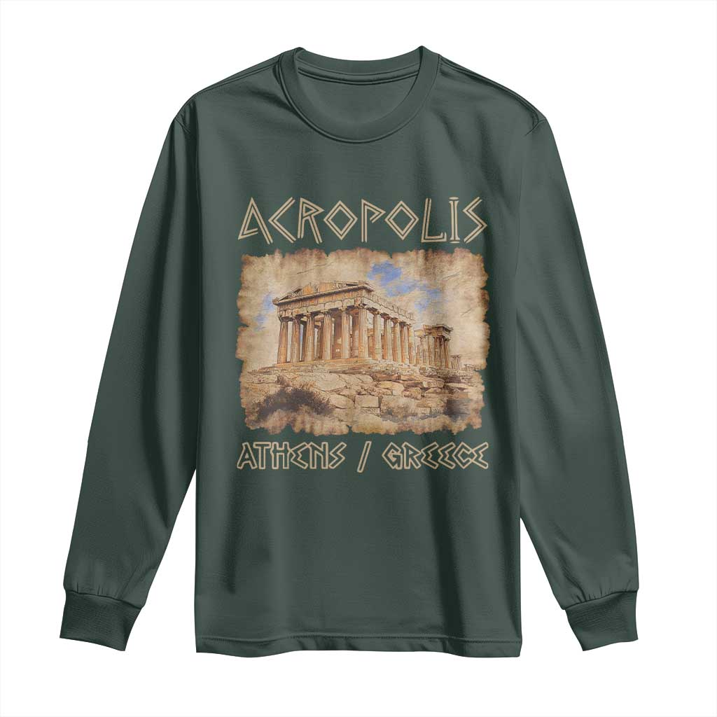 Acropolis Athens Greece Souvenir Greek Parthenon Long Sleeve Shirt TS09 Dark Forest Green Print Your Wear