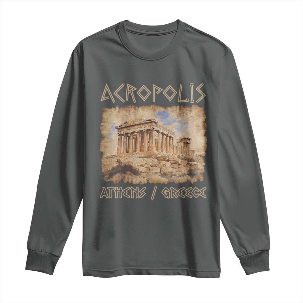 Acropolis Athens Greece Souvenir Greek Parthenon Long Sleeve Shirt TS09 Dark Heather Print Your Wear