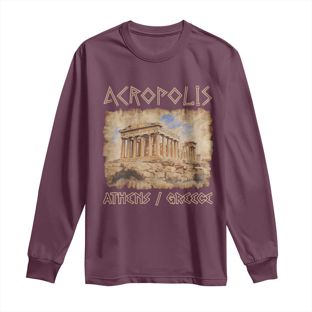 Acropolis Athens Greece Souvenir Greek Parthenon Long Sleeve Shirt TS09 Maroon Print Your Wear