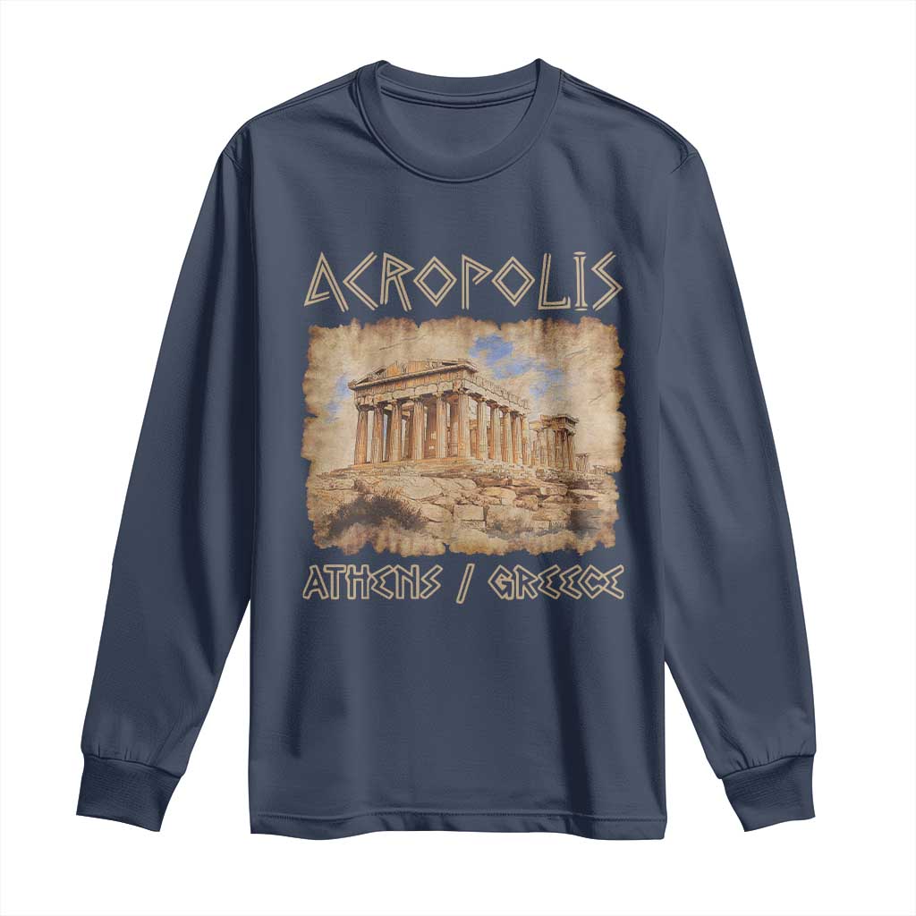 Acropolis Athens Greece Souvenir Greek Parthenon Long Sleeve Shirt TS09 Navy Print Your Wear