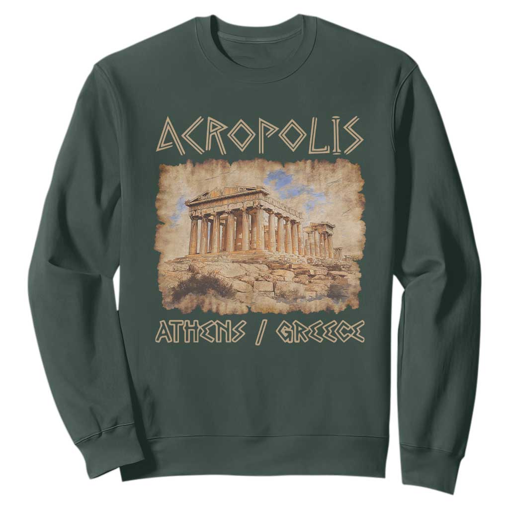 Acropolis Athens Greece Souvenir Greek Parthenon Sweatshirt TS09 Dark Forest Green Print Your Wear