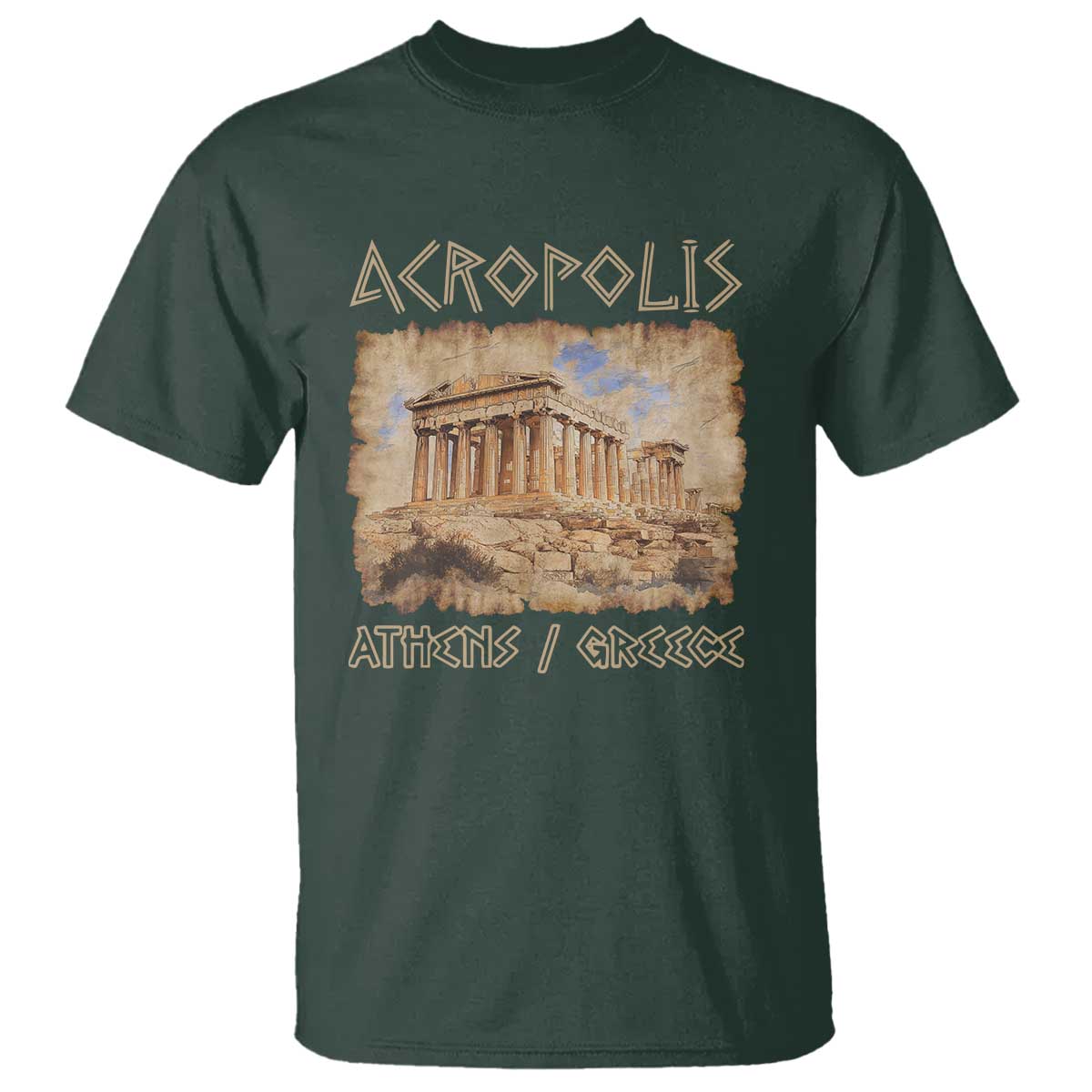 Acropolis Athens Greece Souvenir Greek Parthenon T Shirt TS09 Dark Forest Green Print Your Wear