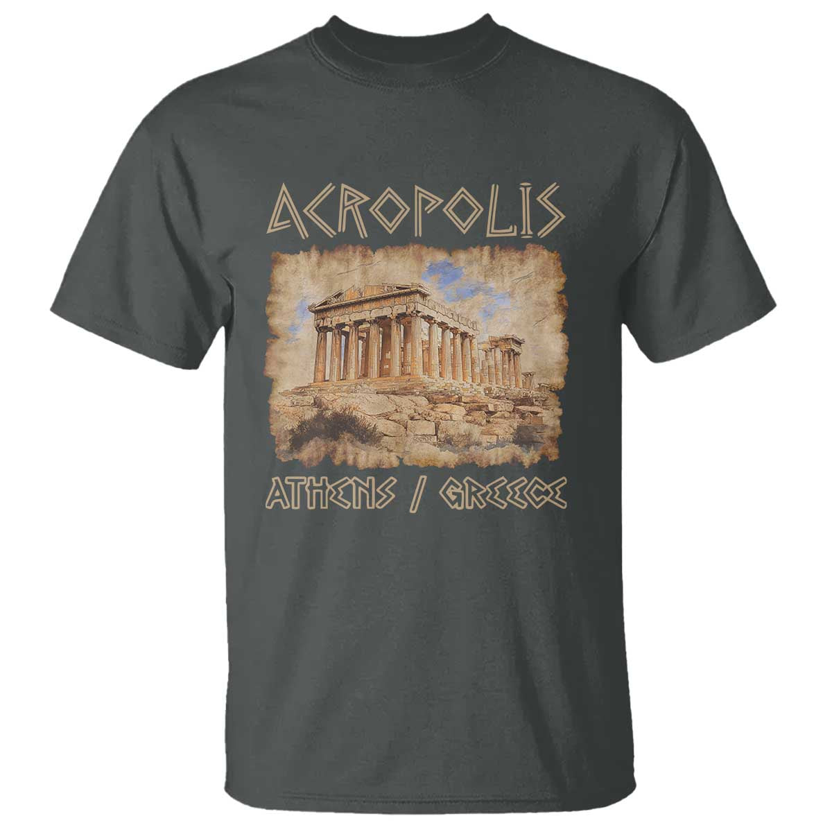 Acropolis Athens Greece Souvenir Greek Parthenon T Shirt TS09 Dark Heather Print Your Wear