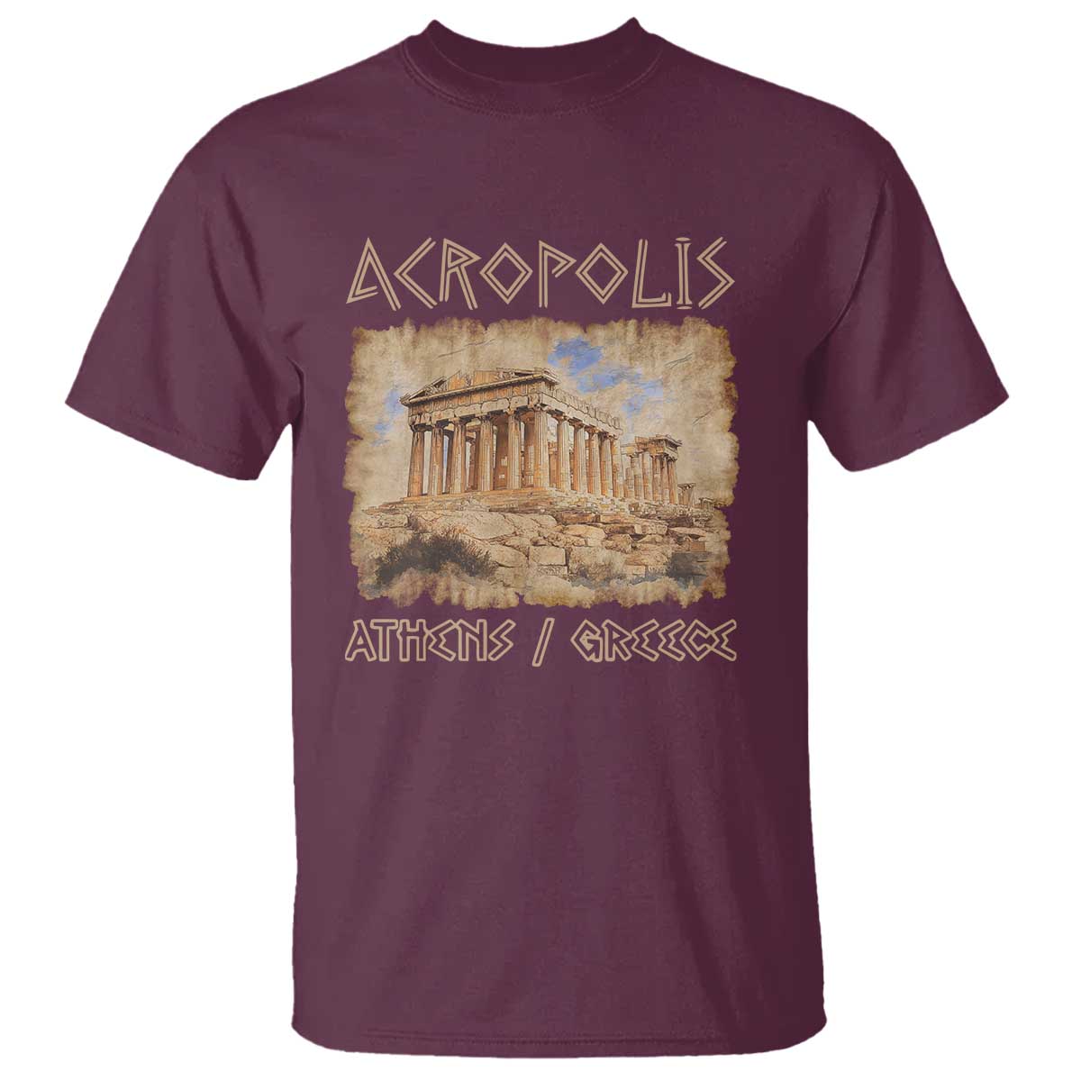 Acropolis Athens Greece Souvenir Greek Parthenon T Shirt TS09 Maroon Print Your Wear