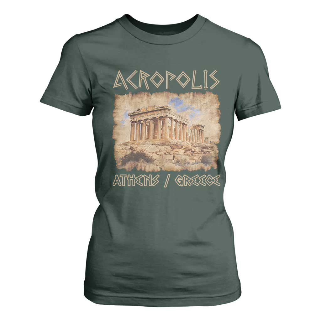 Acropolis Athens Greece Souvenir Greek Parthenon T Shirt For Women TS09 Dark Forest Green Print Your Wear
