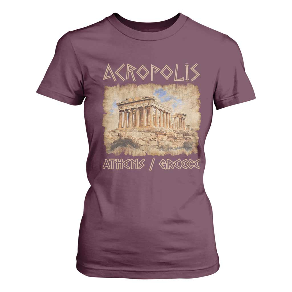 Acropolis Athens Greece Souvenir Greek Parthenon T Shirt For Women TS09 Maroon Print Your Wear