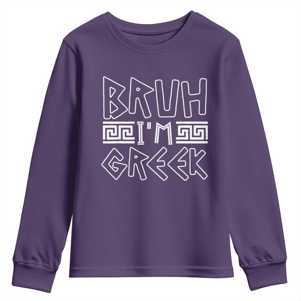 Proud Greece Youth Sweatshirt Bruh I'm Greek TS09 Purple Print Your Wear