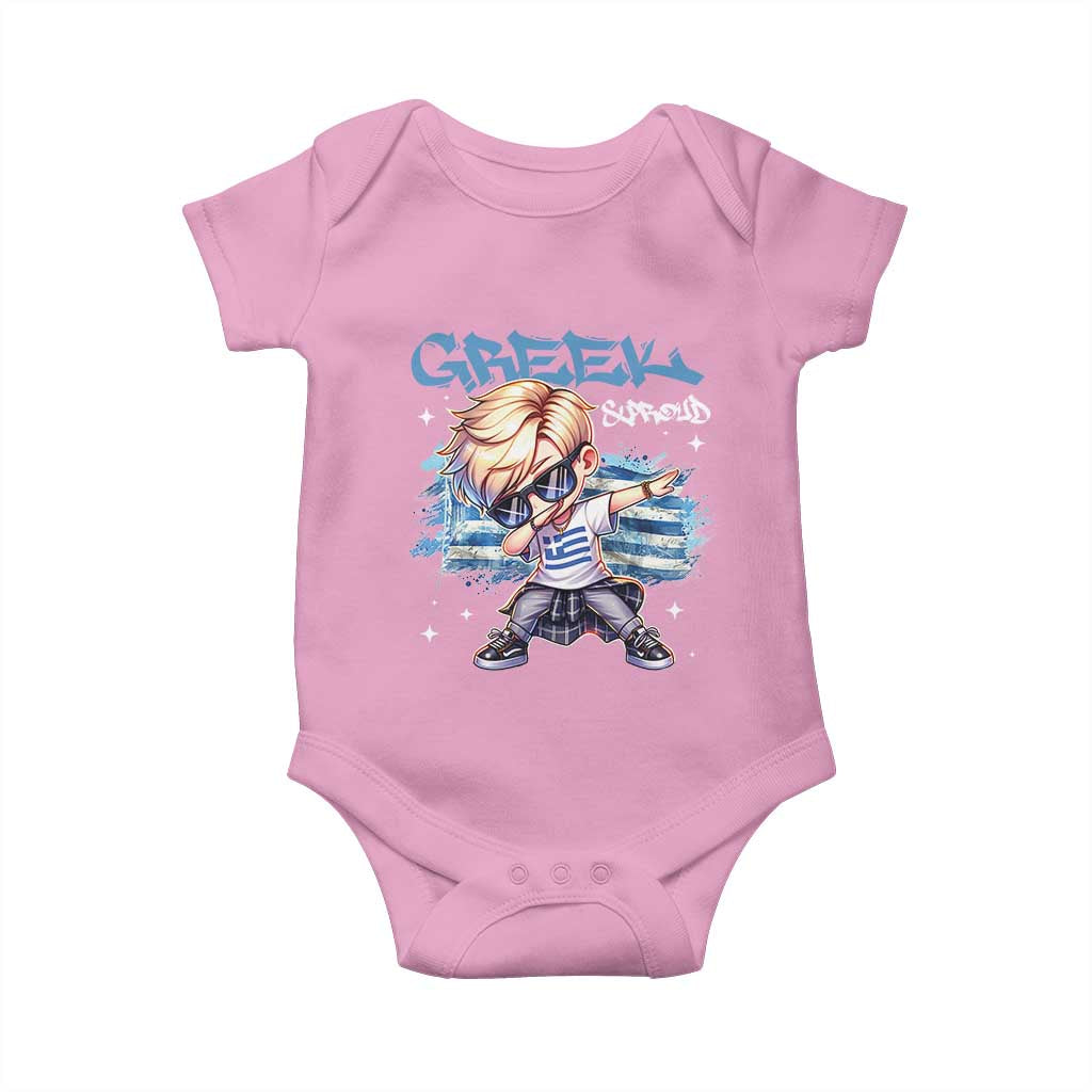 Funny Greek Boy Baby Onesie Greek And Proud Dabbing TS09 Light Pink Print Your Wear