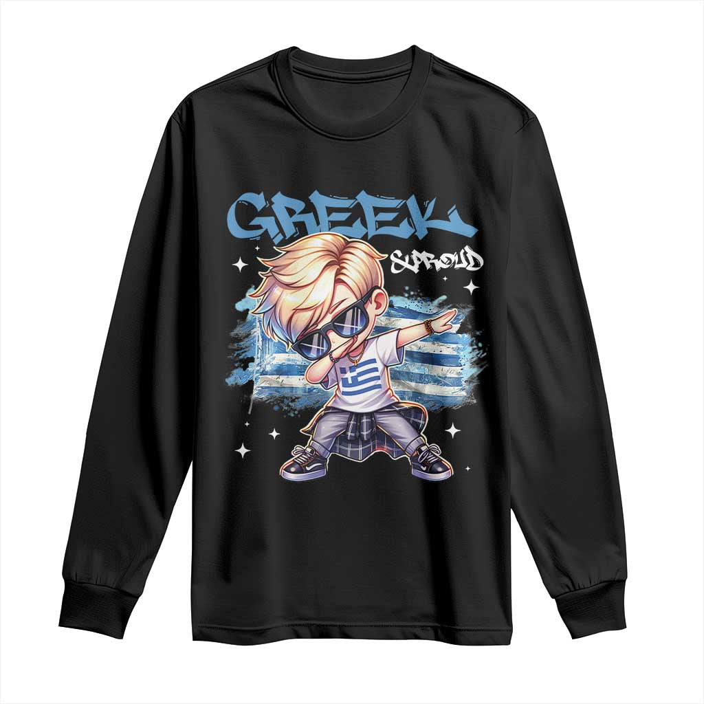 Funny Greek Boy Long Sleeve Shirt Greek And Proud Dabbing TS09 Black Print Your Wear