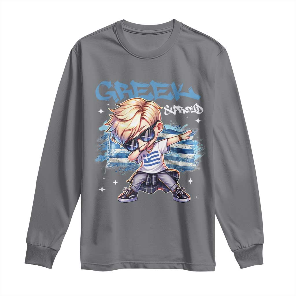Funny Greek Boy Long Sleeve Shirt Greek And Proud Dabbing TS09 Charcoal Print Your Wear