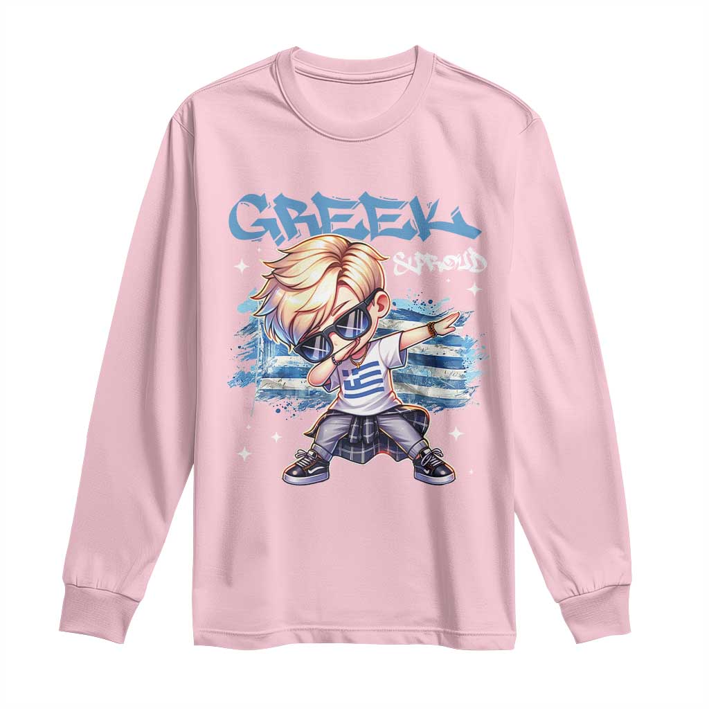 Funny Greek Boy Long Sleeve Shirt Greek And Proud Dabbing TS09 Light Pink Print Your Wear