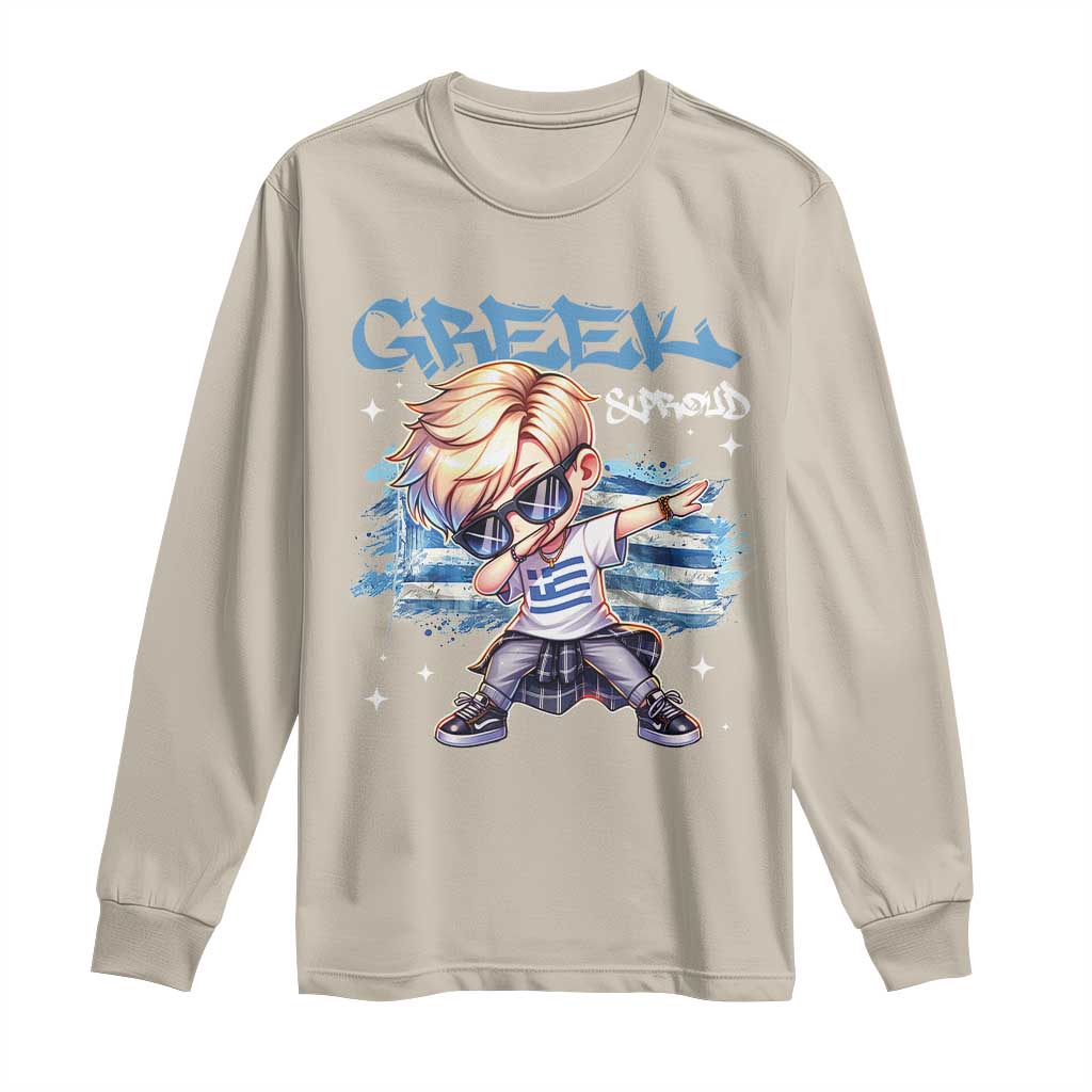 Funny Greek Boy Long Sleeve Shirt Greek And Proud Dabbing TS09 Sand Print Your Wear