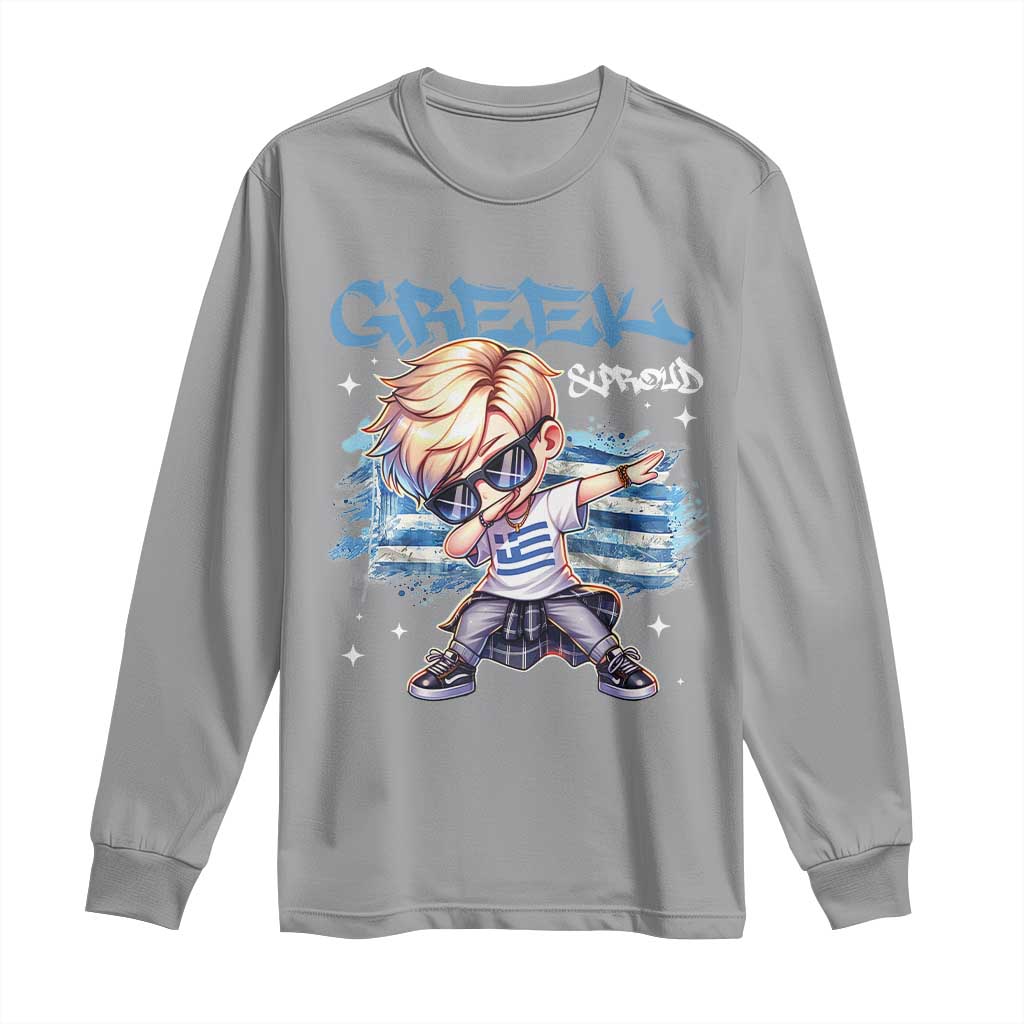 Funny Greek Boy Long Sleeve Shirt Greek And Proud Dabbing TS09 Sport Gray Print Your Wear
