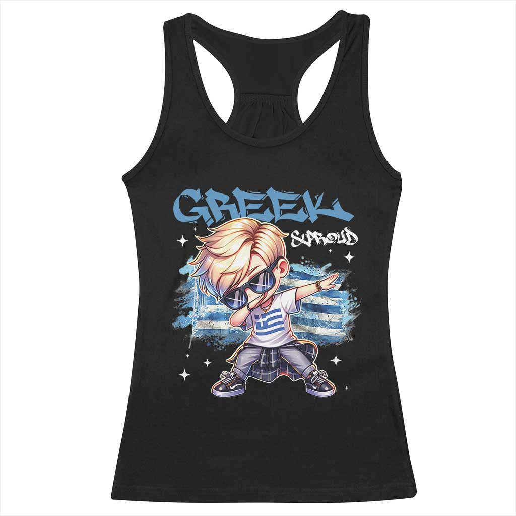 Funny Greek Boy Racerback Tank Top Greek And Proud Dabbing TS09 Black Print Your Wear