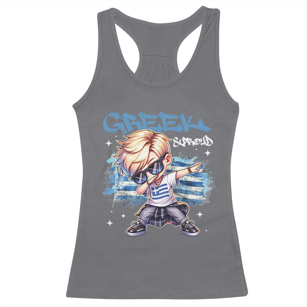 Funny Greek Boy Racerback Tank Top Greek And Proud Dabbing TS09 Charcoal Print Your Wear