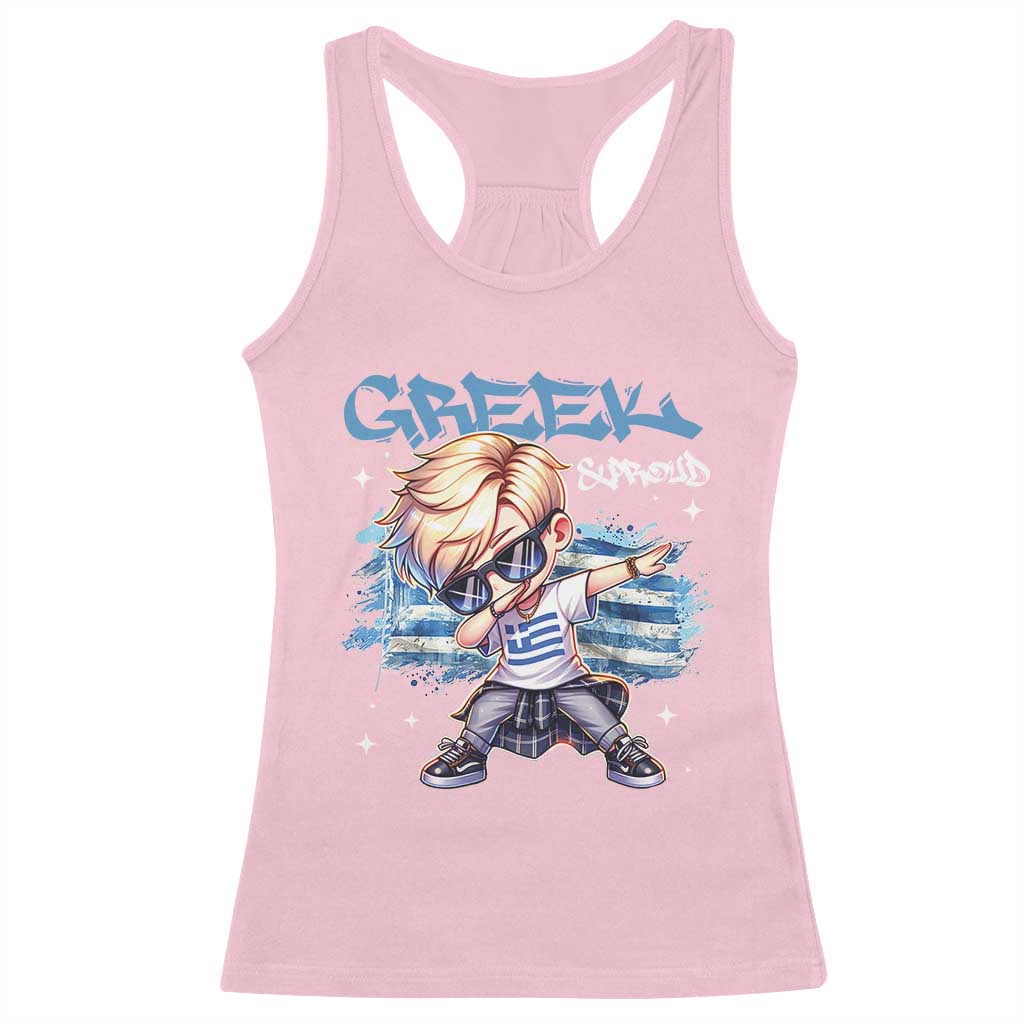 Funny Greek Boy Racerback Tank Top Greek And Proud Dabbing TS09 Light Pink Print Your Wear