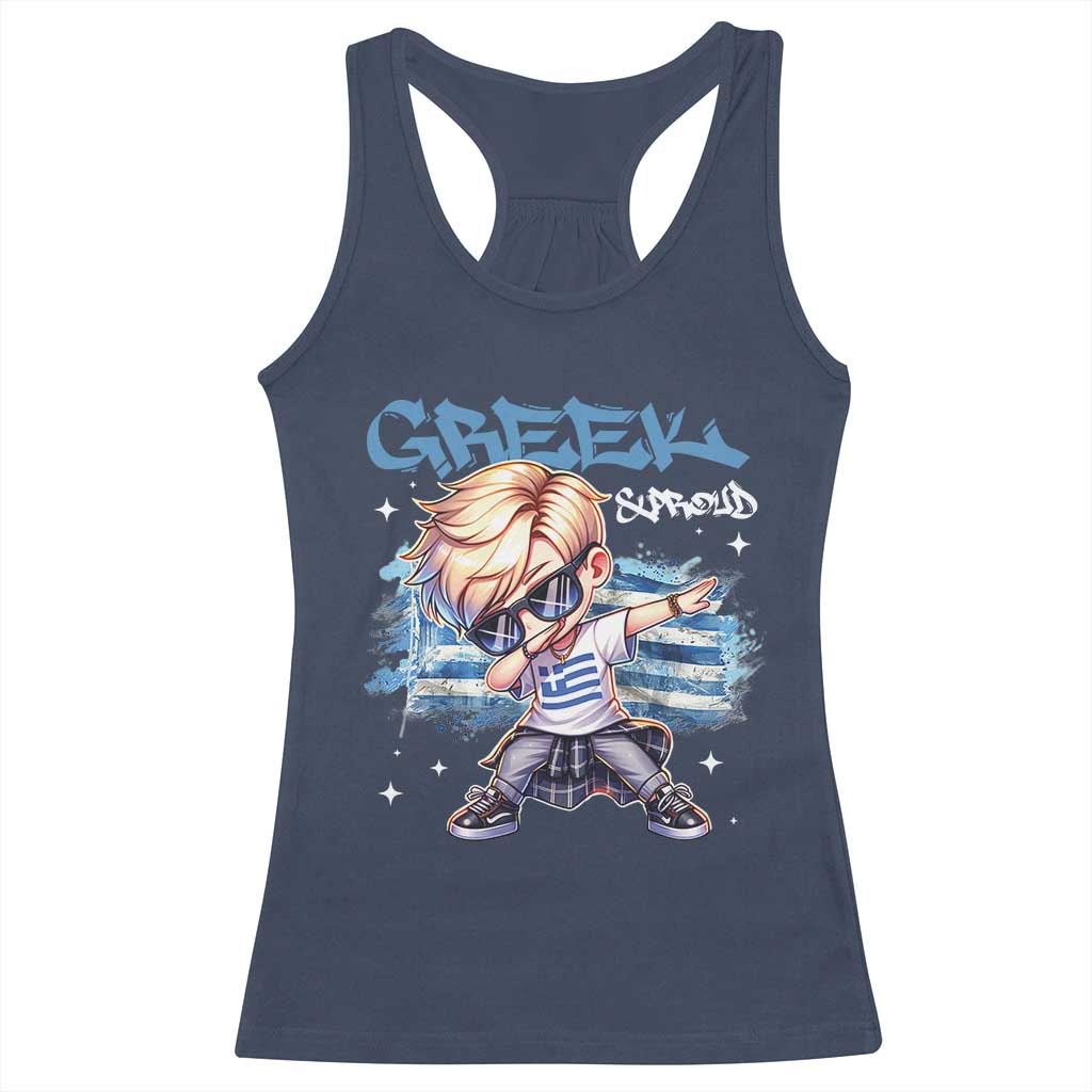 Funny Greek Boy Racerback Tank Top Greek And Proud Dabbing TS09 Navy Print Your Wear