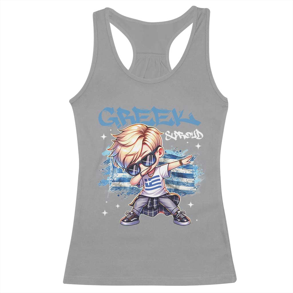 Funny Greek Boy Racerback Tank Top Greek And Proud Dabbing TS09 Sport Gray Print Your Wear