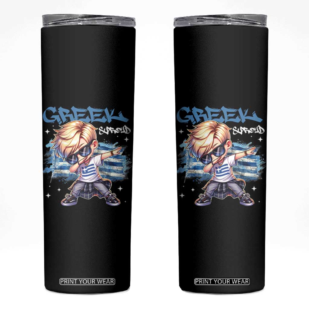 Funny Greek Boy Skinny Tumbler Greek And Proud Dabbing TS09 Black Print Your Wear