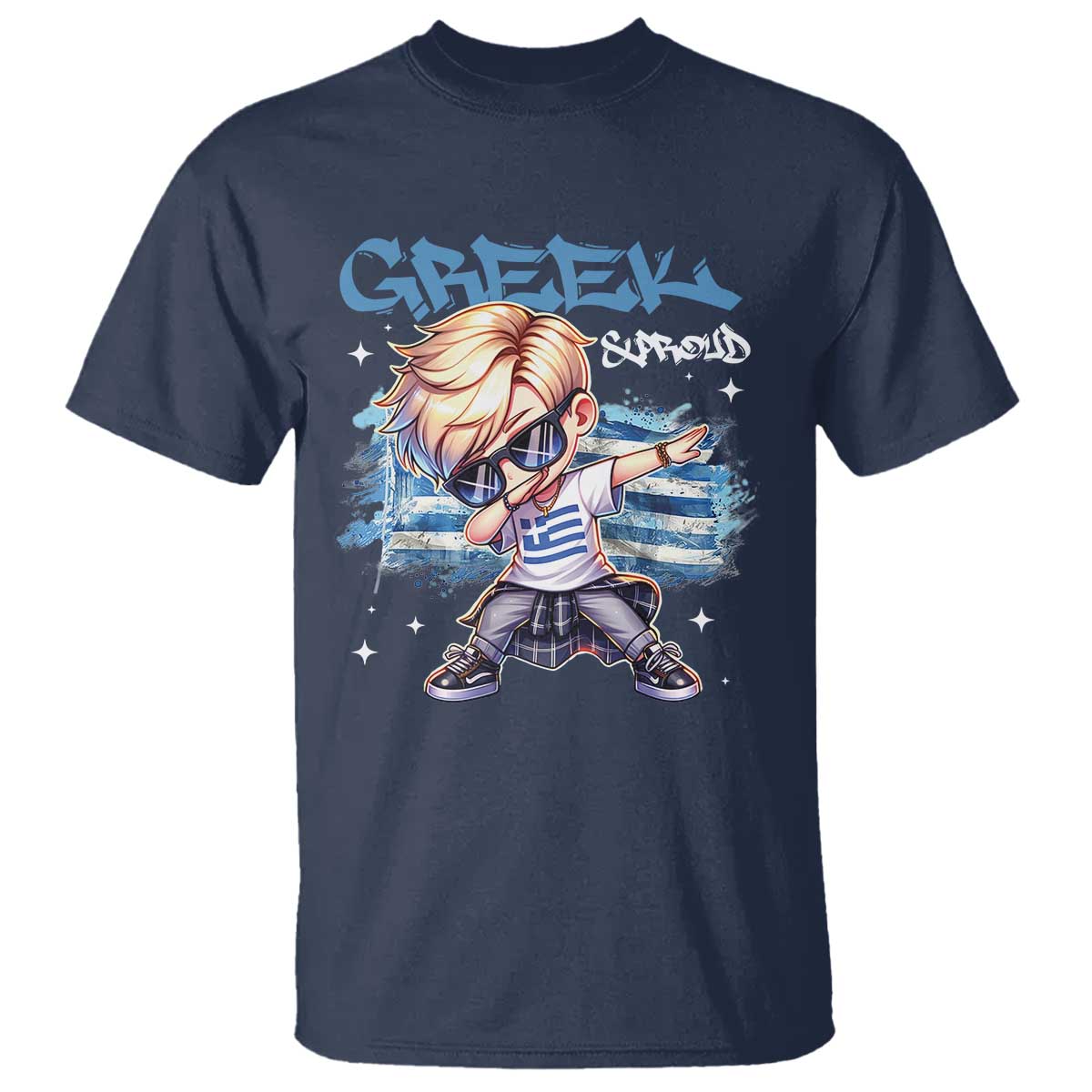 Funny Greek Boy T Shirt Greek And Proud Dabbing TS09 Navy Print Your Wear